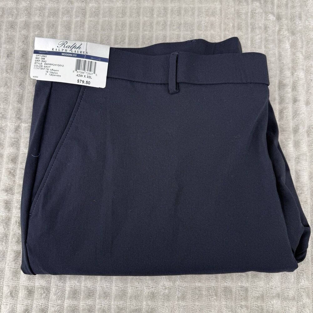 New Ralph Lauren Men's Dress Pants Blue 42X31 Flat Front‎ Modern Fit Stretch Lux